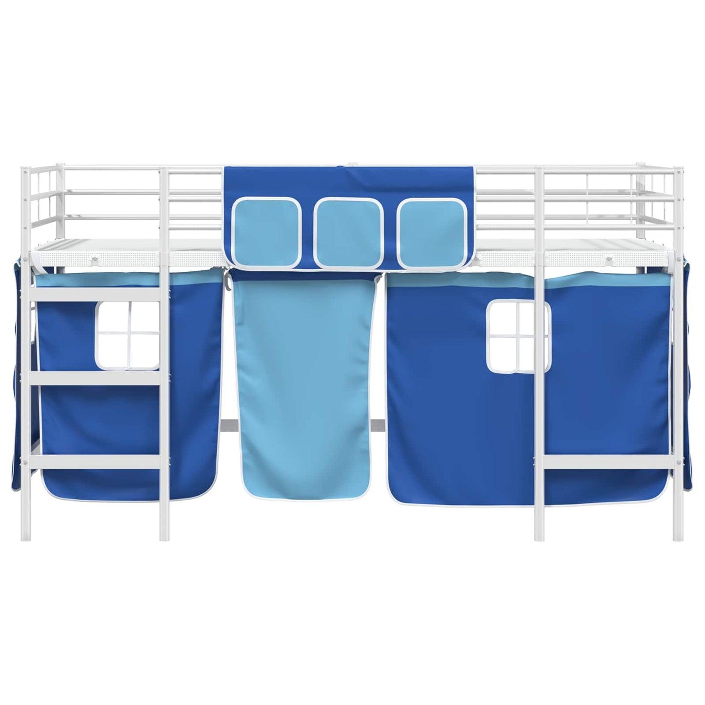 Børneseng med gardiner Ensfarvet Hvid og Blå 100 x 200 cm