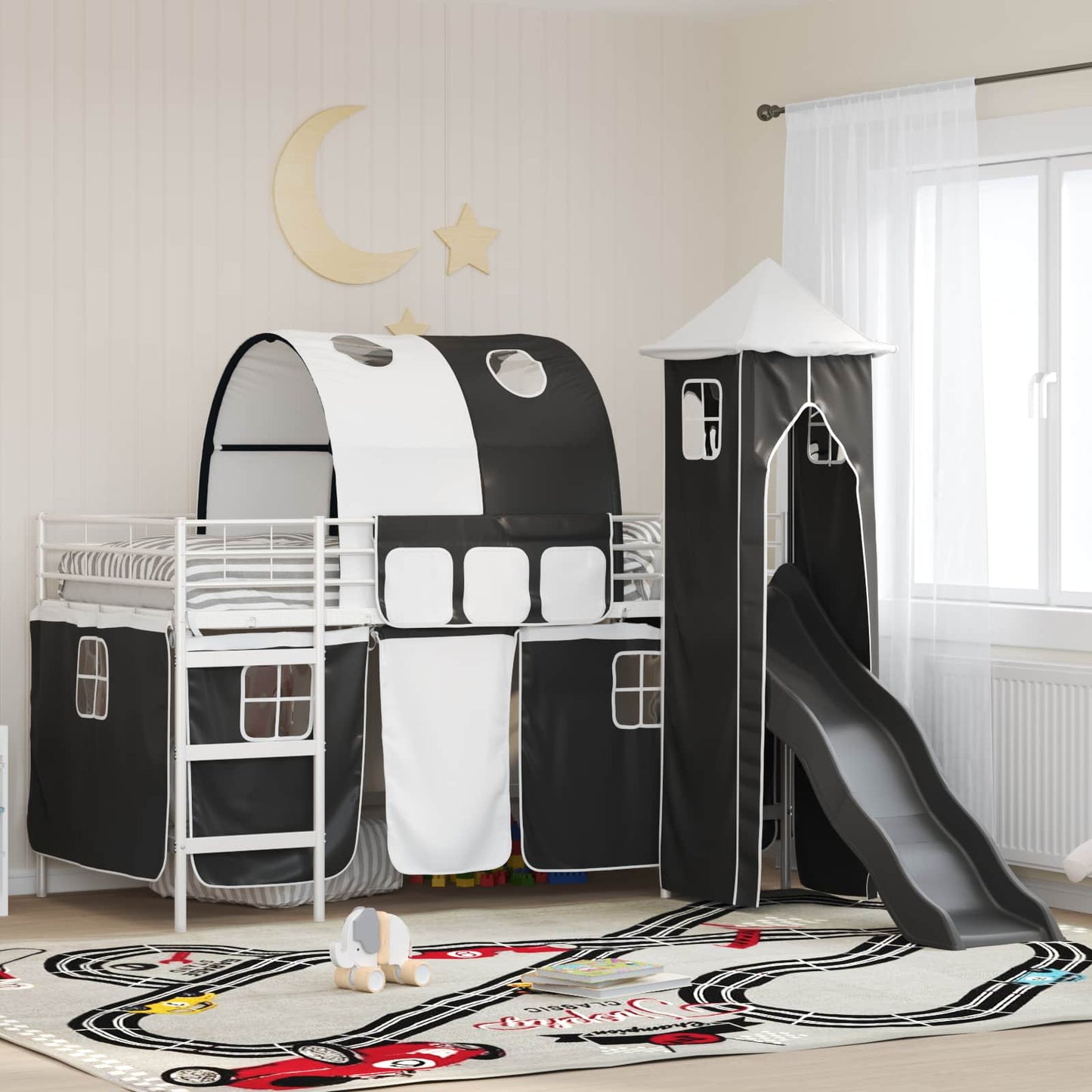Børneseng med køjeseng Ensfarvet Hvid og sort 90 x 200 cm Metal
