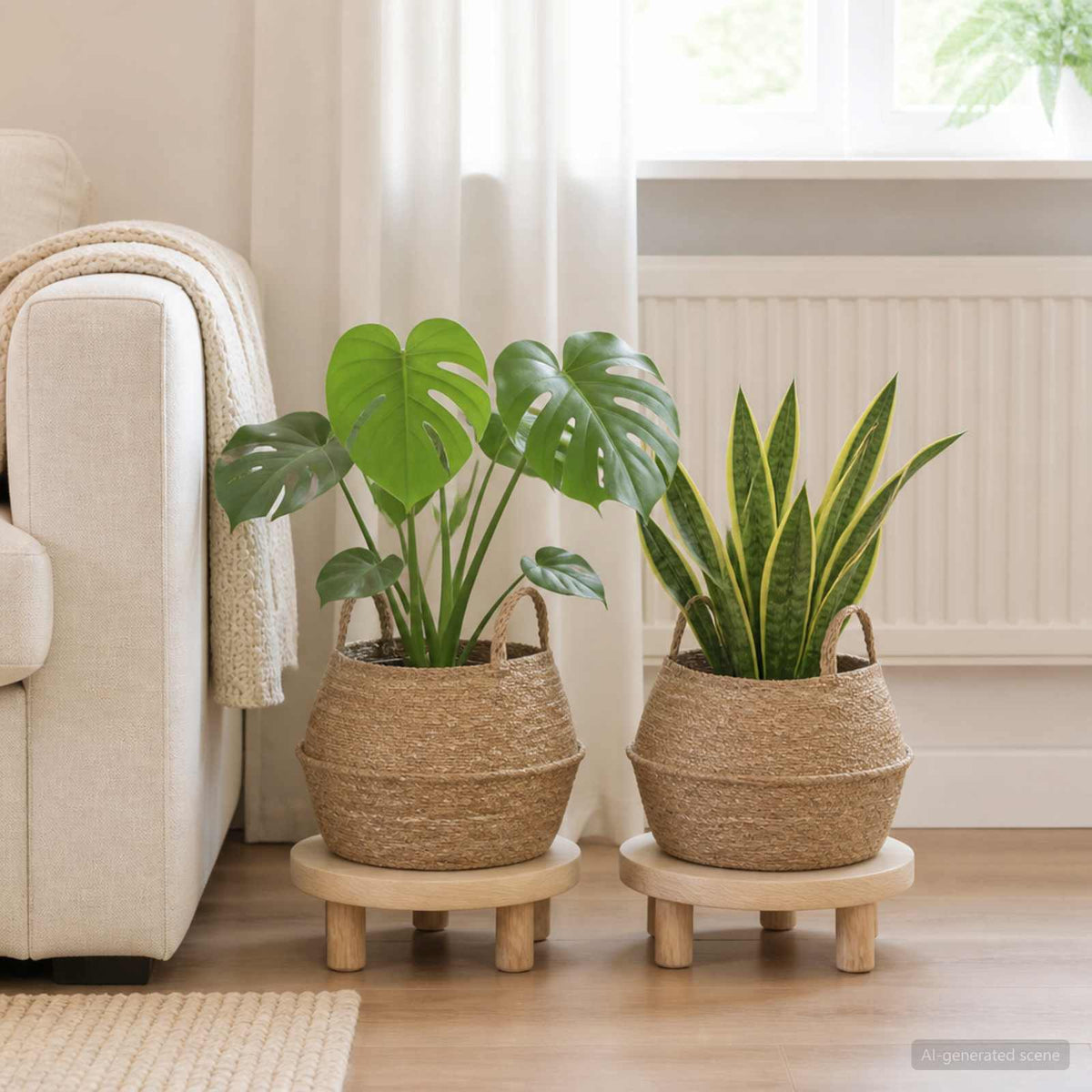 Plantekrukke med håndtag 2 stk. Naturfarvet Ø 45 x 36 cm