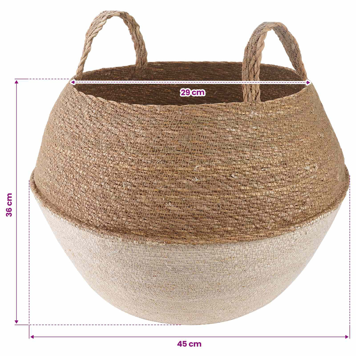 Plantekrukke med håndtag Hvid Ø 45 x 36 cm 100% Søgræs