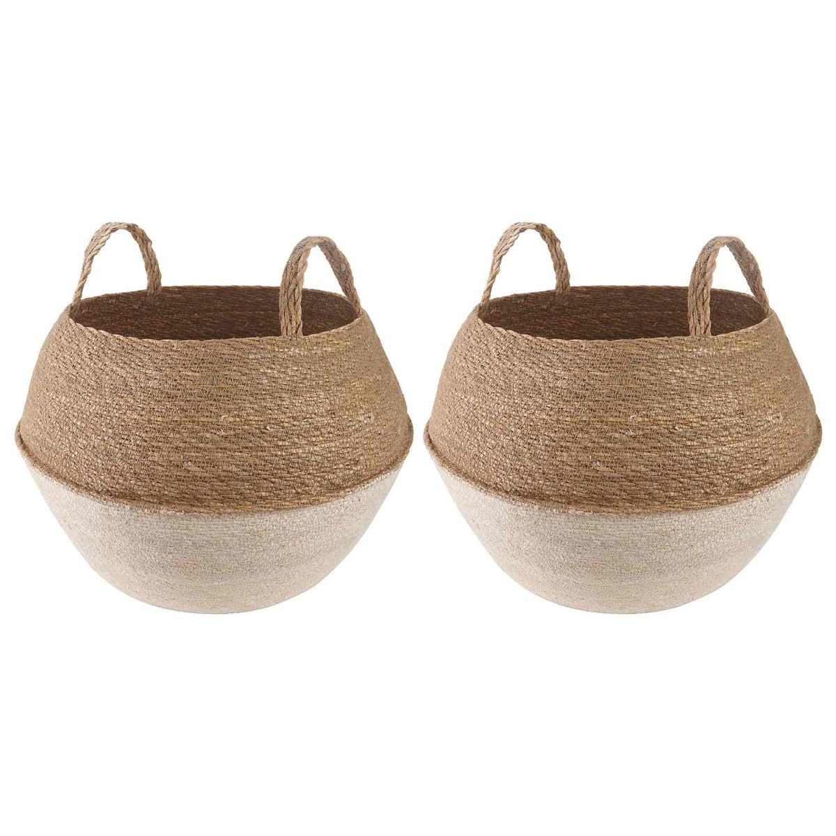Plantekrukke med håndtag 2 stk. Hvid Ø 45 x 36 cm 100% Søgræs