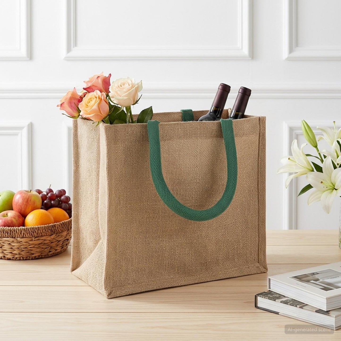 Jute tasker 10 Naturlig og Grøn 26 x 22 x 14 cm 100% Tossa Jute