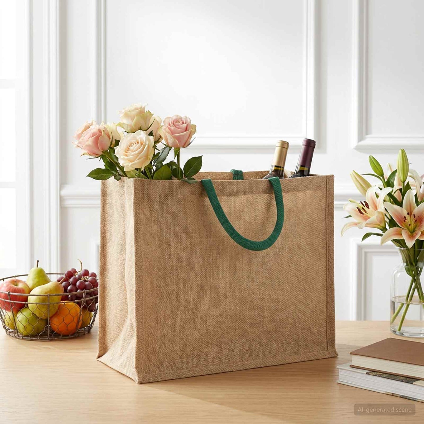 Jute tasker 5 Naturlig og Grøn 42 x 33 x 19 cm 100% Tossa Jute
