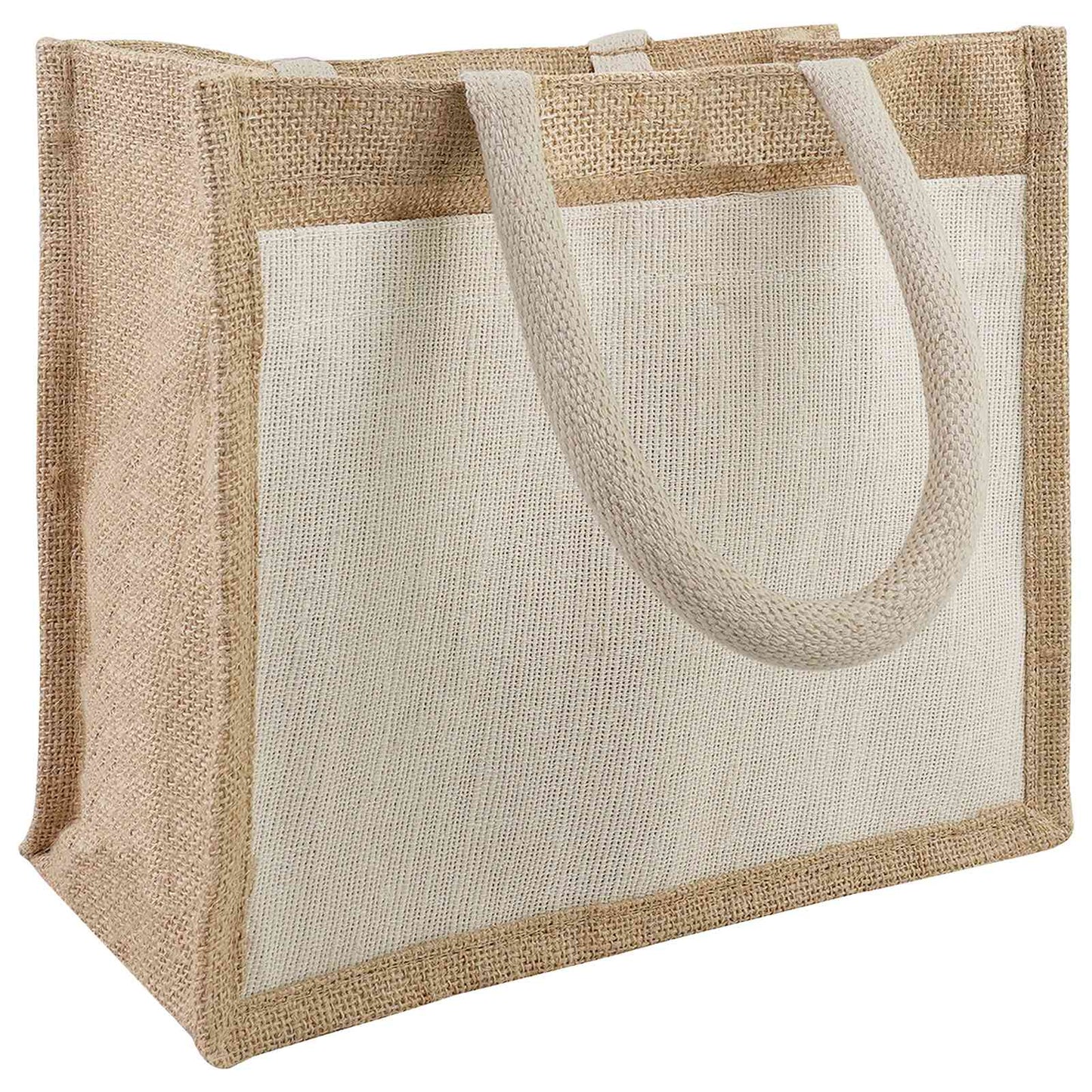 Jute håndtasker med lomme 5 Natur og hvid 26 x 22 x 14 cm