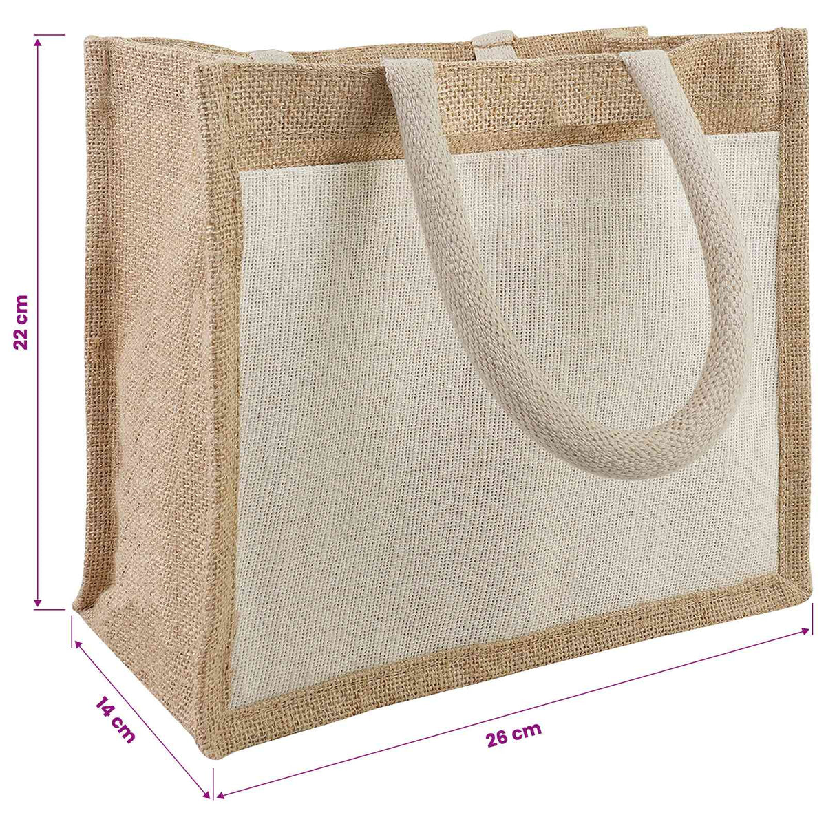 Jute håndtasker med lomme 5 Natur og hvid 26 x 22 x 14 cm