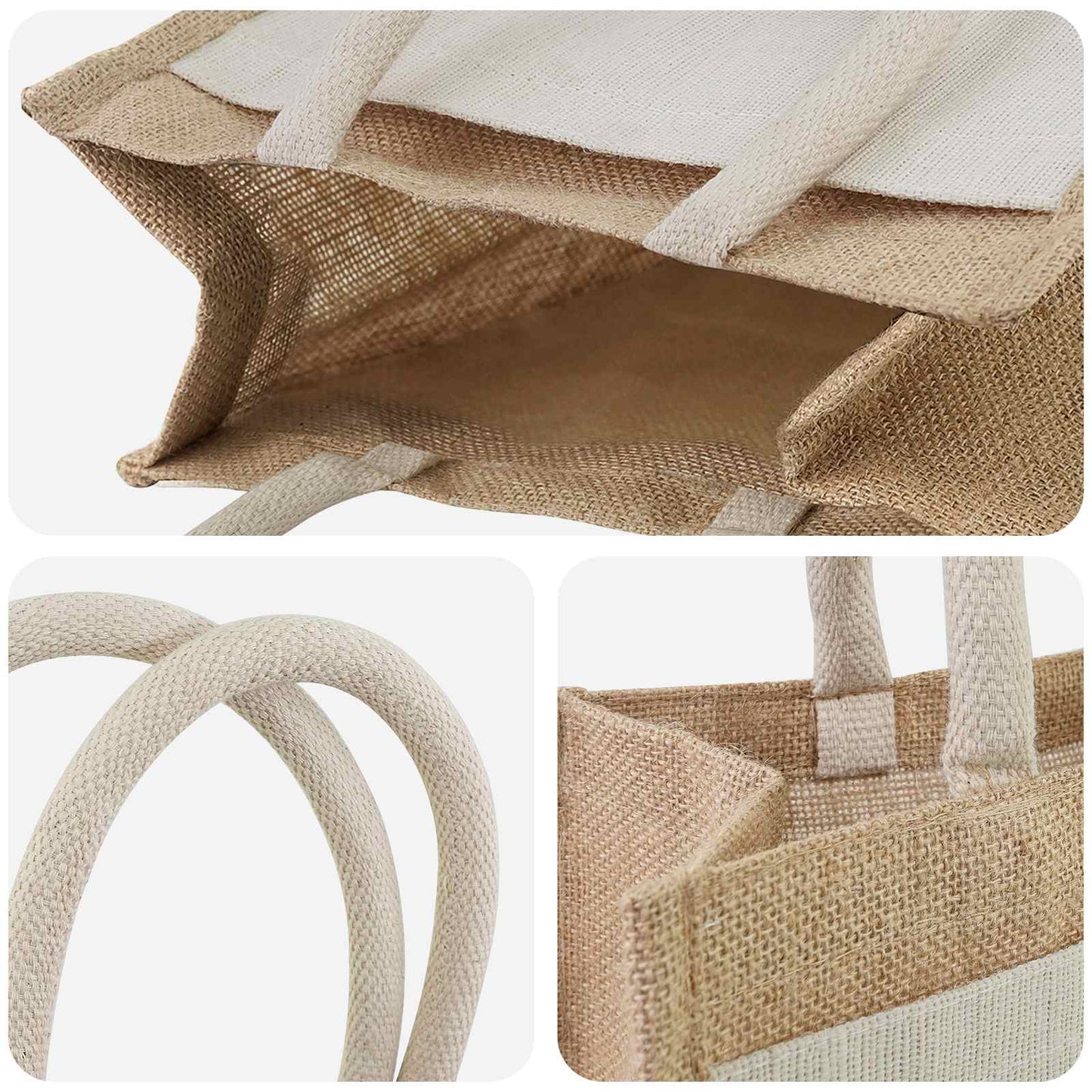 Jute håndtasker med lomme 10 Natur og hvid 26 x 22 x 14 cm