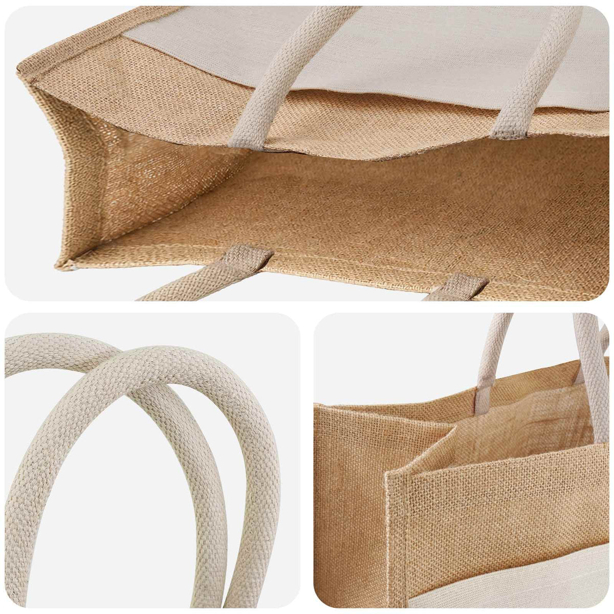 Jute håndtasker med lomme 5 Natur og hvid 42 x 33 x 19 cm