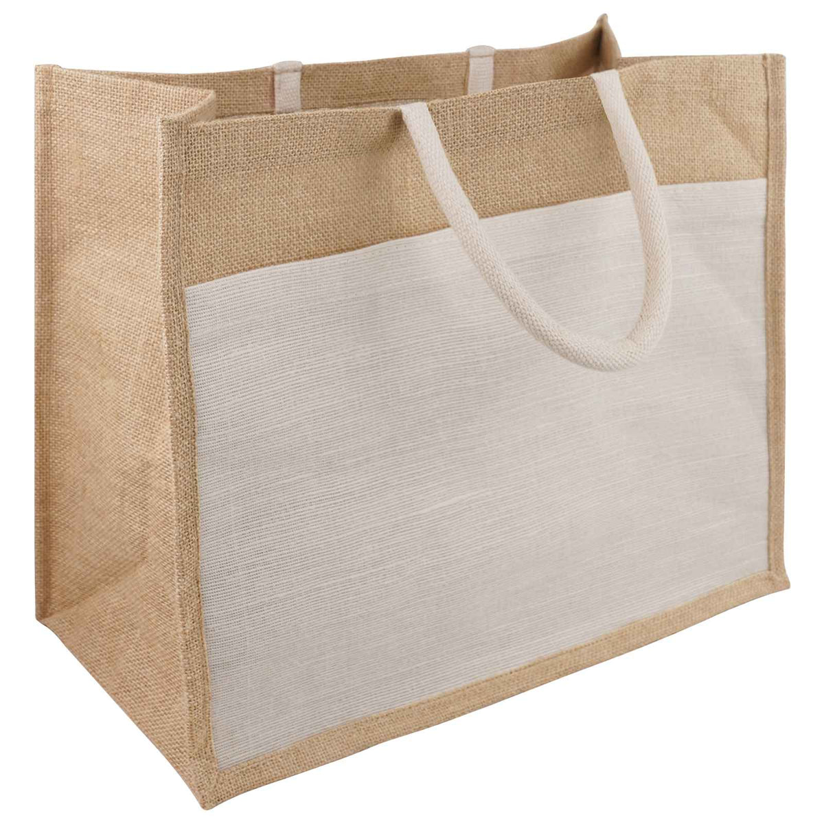 Jute håndtasker med lomme 5 Natur og hvid 42 x 33 x 19 cm