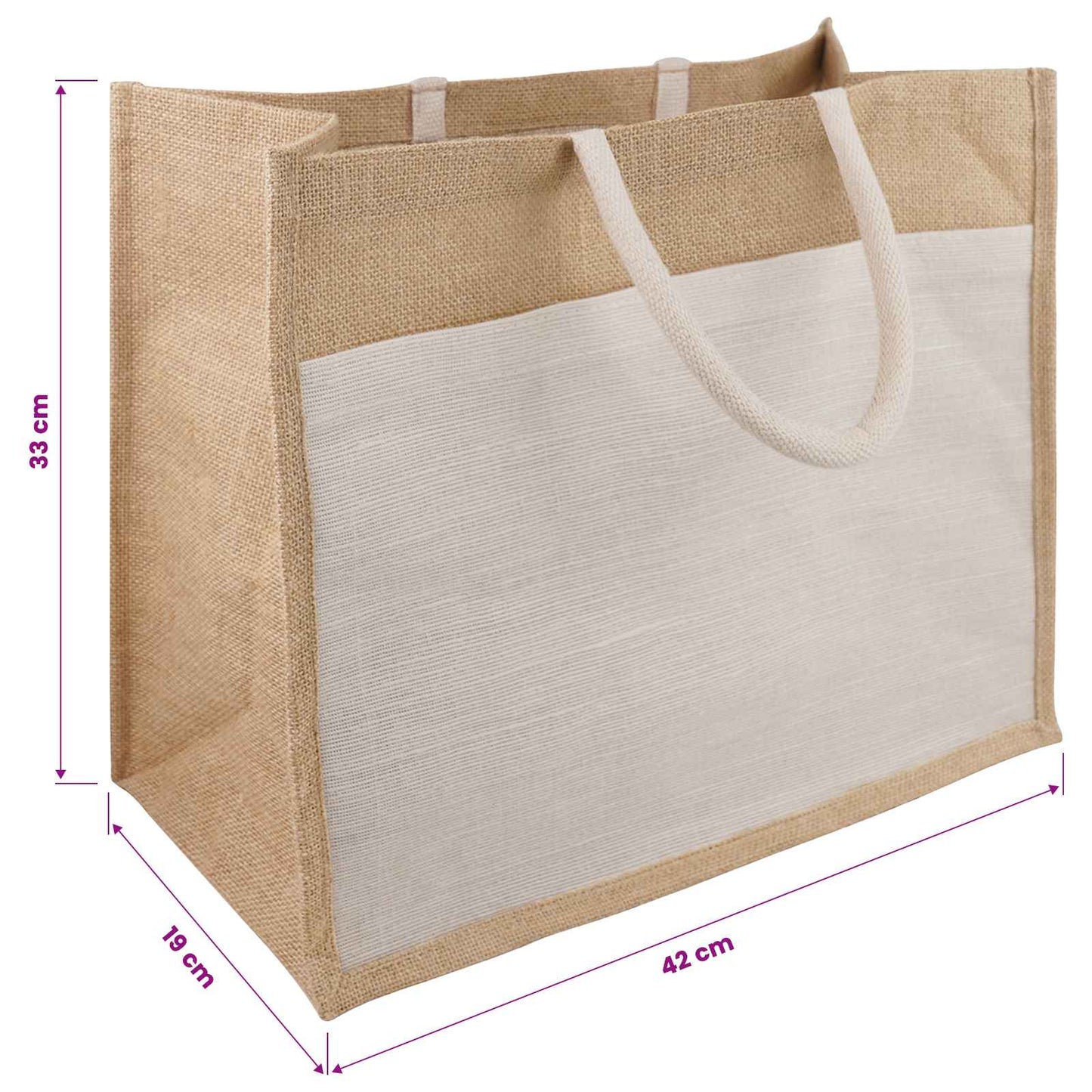Jute håndtasker med lomme 5 Natur og hvid 42 x 33 x 19 cm