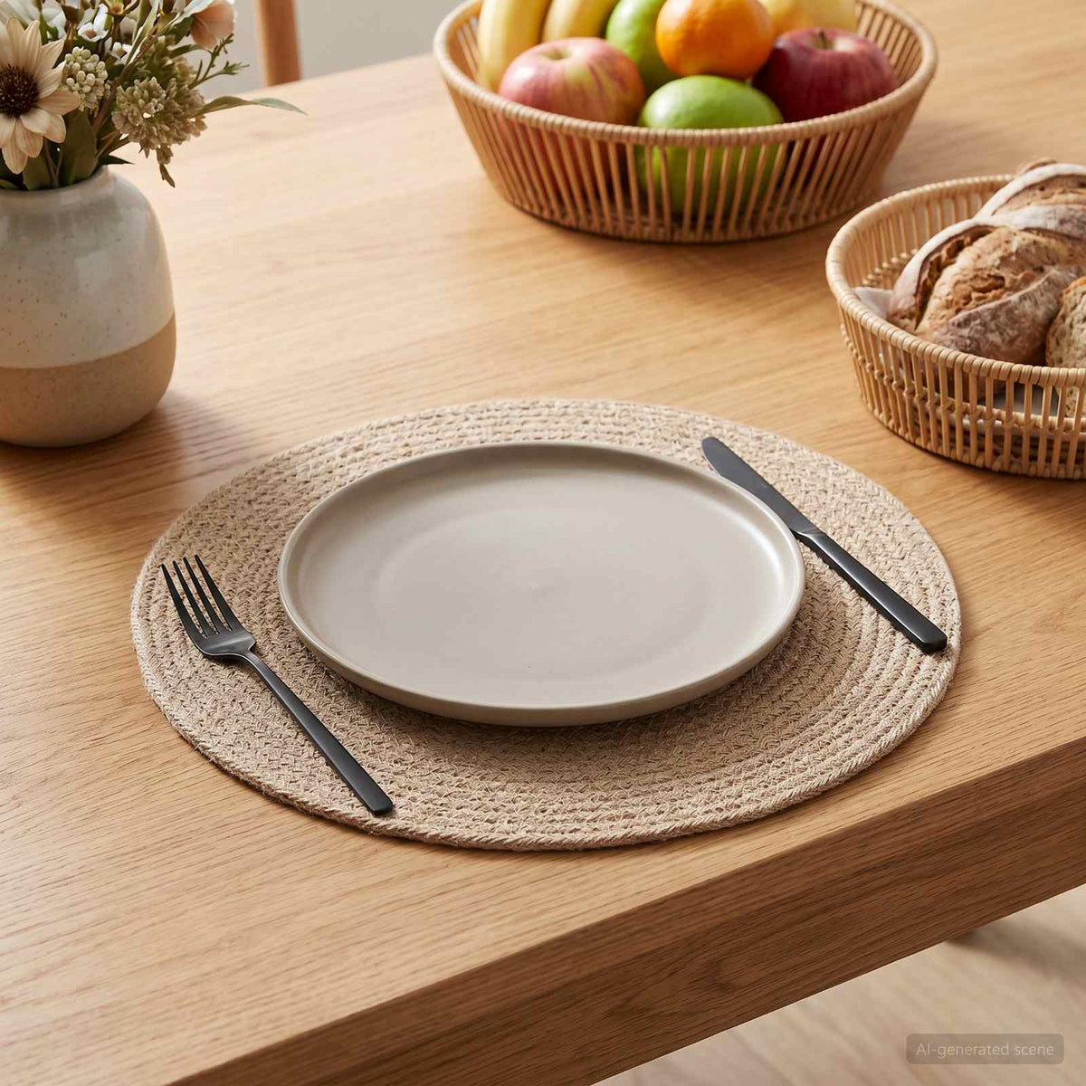 Jute dækkeservietter 6 stk. Naturfarvet 100% Tossa Jute