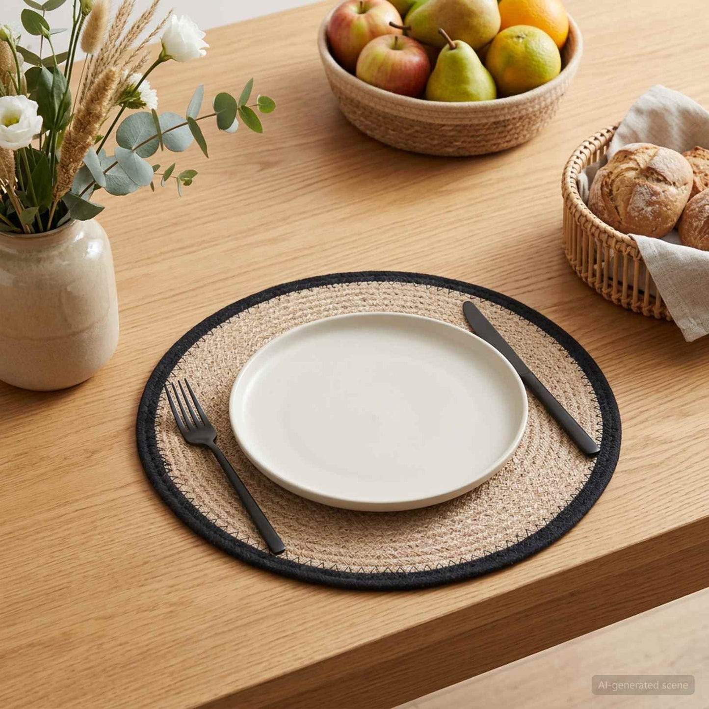 Jute dækkeservietter 6 stk. Naturfarvet og sort 100% Tossa jute