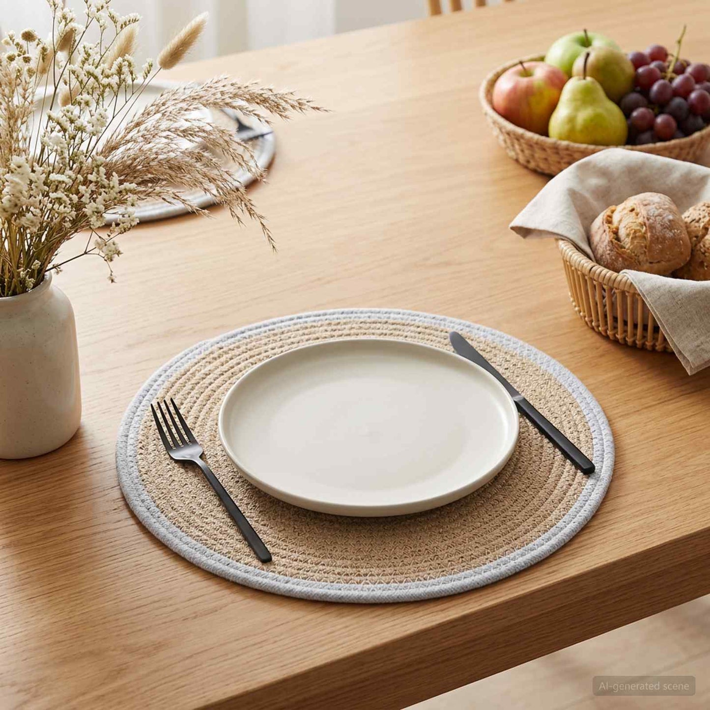 Jute dækkeservietter 6 stk. Natur og hvid 100% Tossa jute