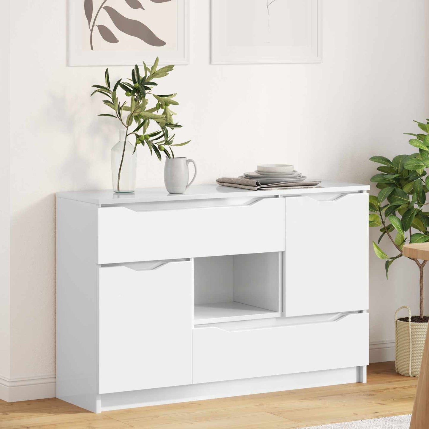 Sideboard Høj gloss hvid 100 x 30 x 65,6 Konstrueret træ