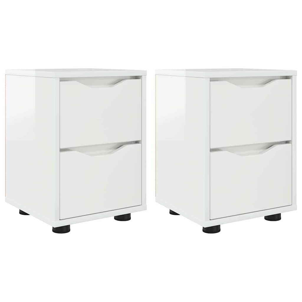 Sengeborde 2 stk. Høj gloss hvid 30,5 x 30 x 43 cm