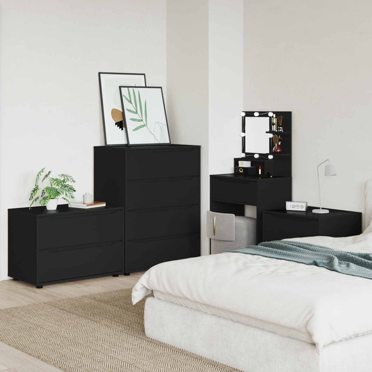 Opbevaringsskab 80 x 48 x 57 cm Konstrueret træ Sort