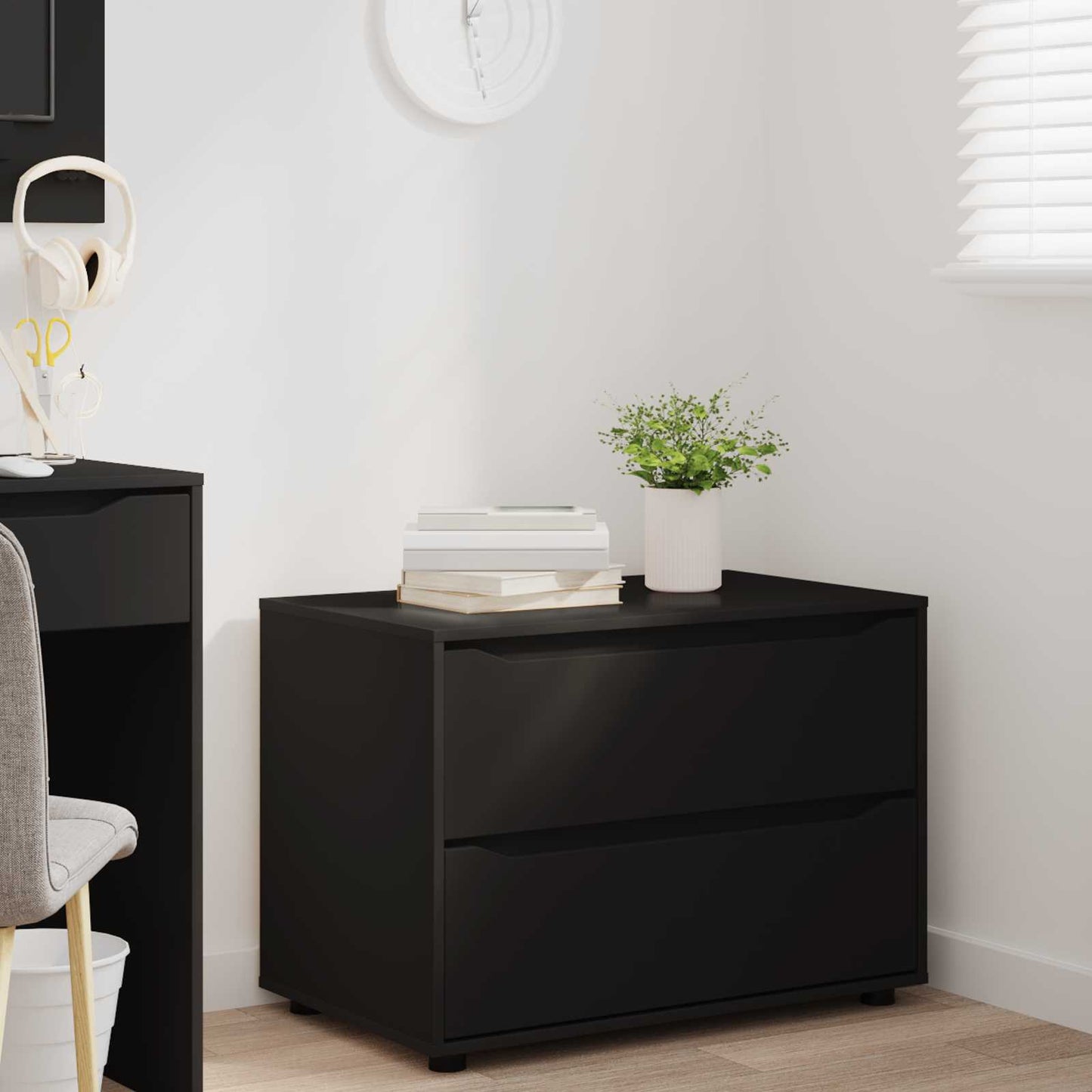 Opbevaringsskab 80 x 48 x 57 cm Konstrueret træ Sort