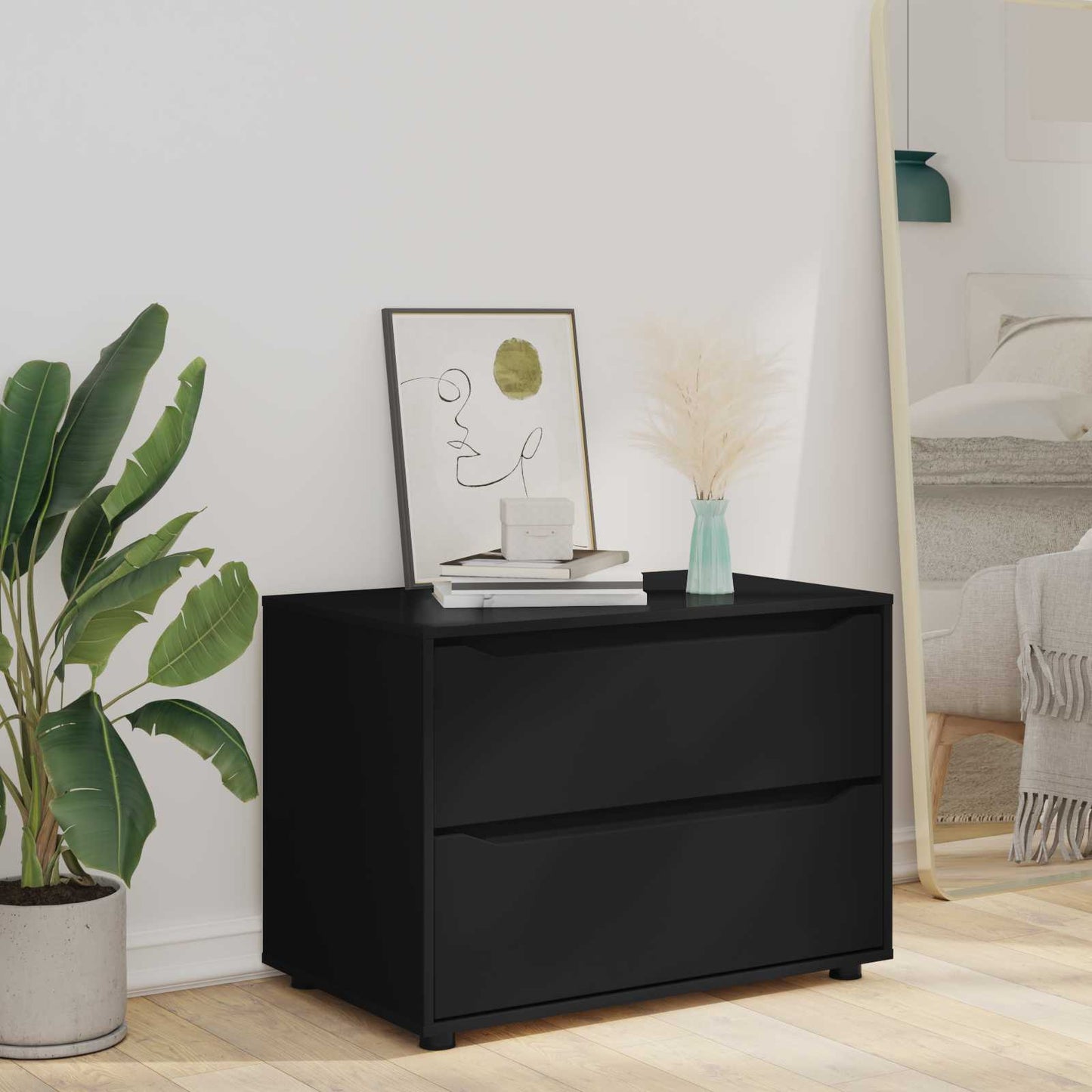 Opbevaringsskab 80 x 48 x 57 cm Konstrueret træ Sort