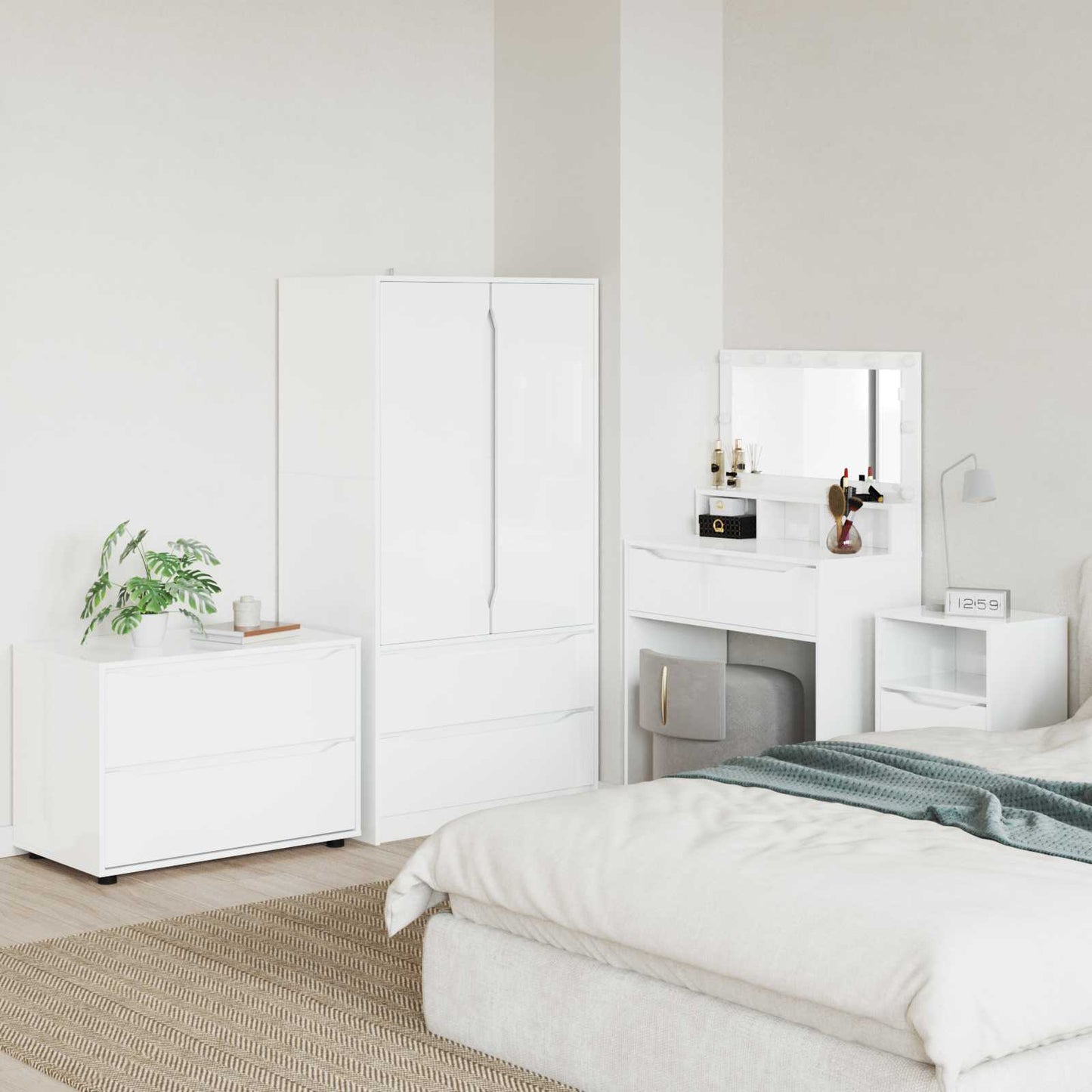 Opbevaringsskab 80 x 48 x 57 cm Konstrueret træ Høj gloss hvid