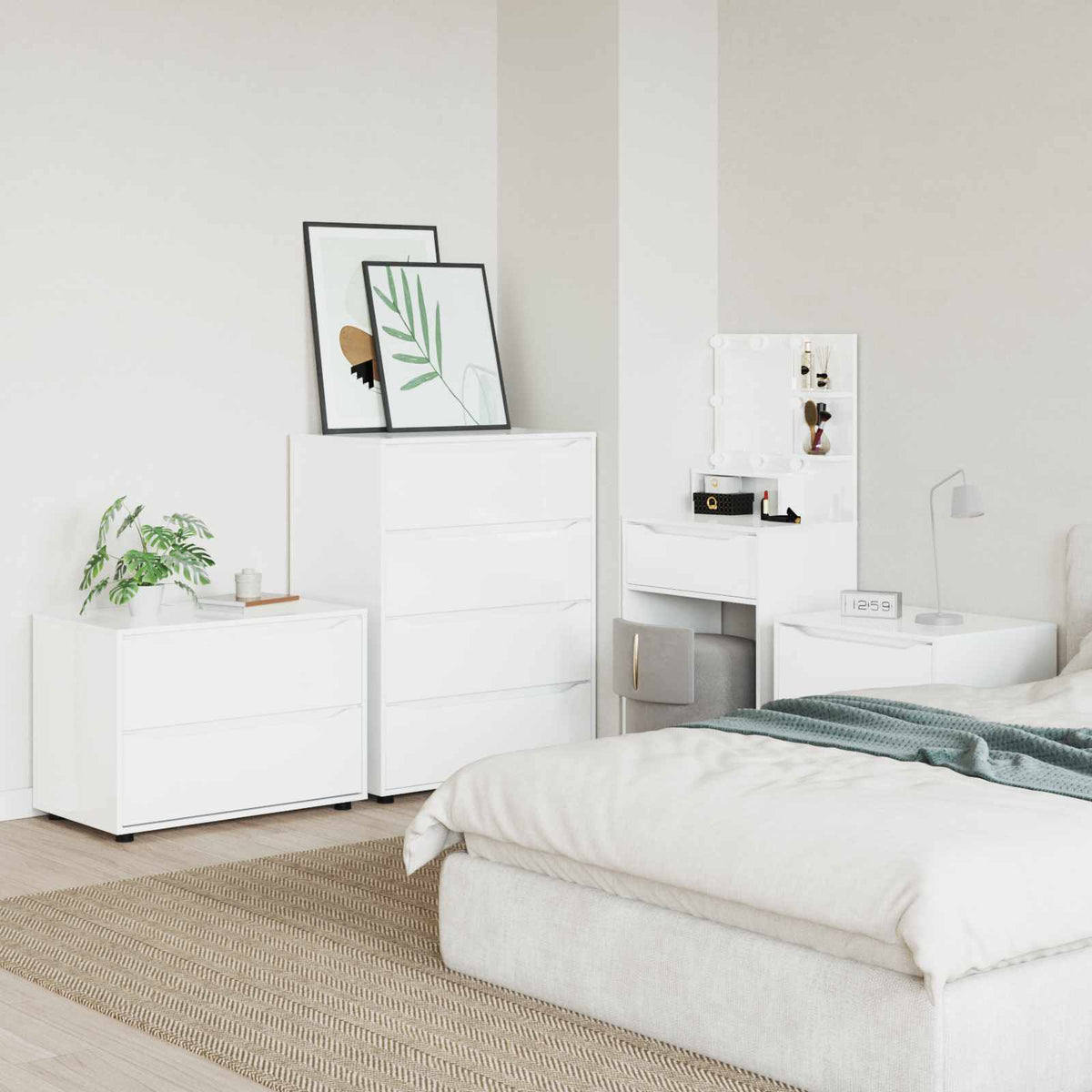 Opbevaringsskab 80 x 48 x 57 cm Konstrueret træ Høj gloss hvid