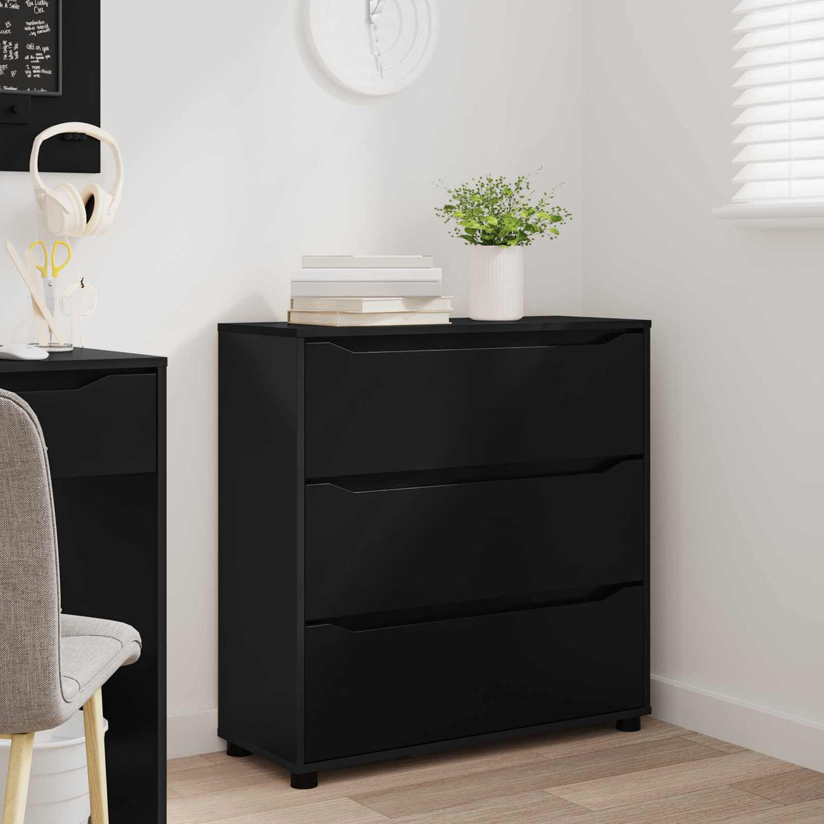 Opbevaringsskab 80 x 31 x 81 cm Konstrueret træ Sort