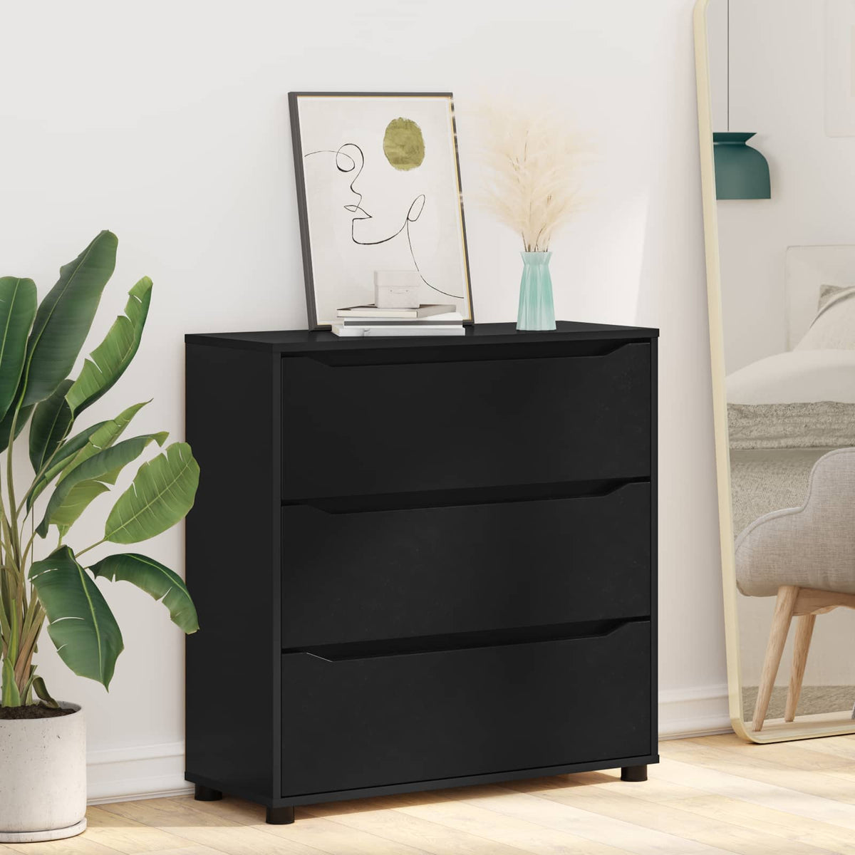 Opbevaringsskab 80 x 31 x 81 cm Konstrueret træ Sort