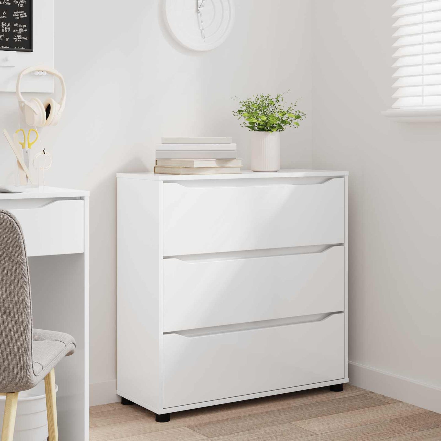 Opbevaringsskab 80 x 31 x 81 cm Konstrueret træ Høj gloss hvid