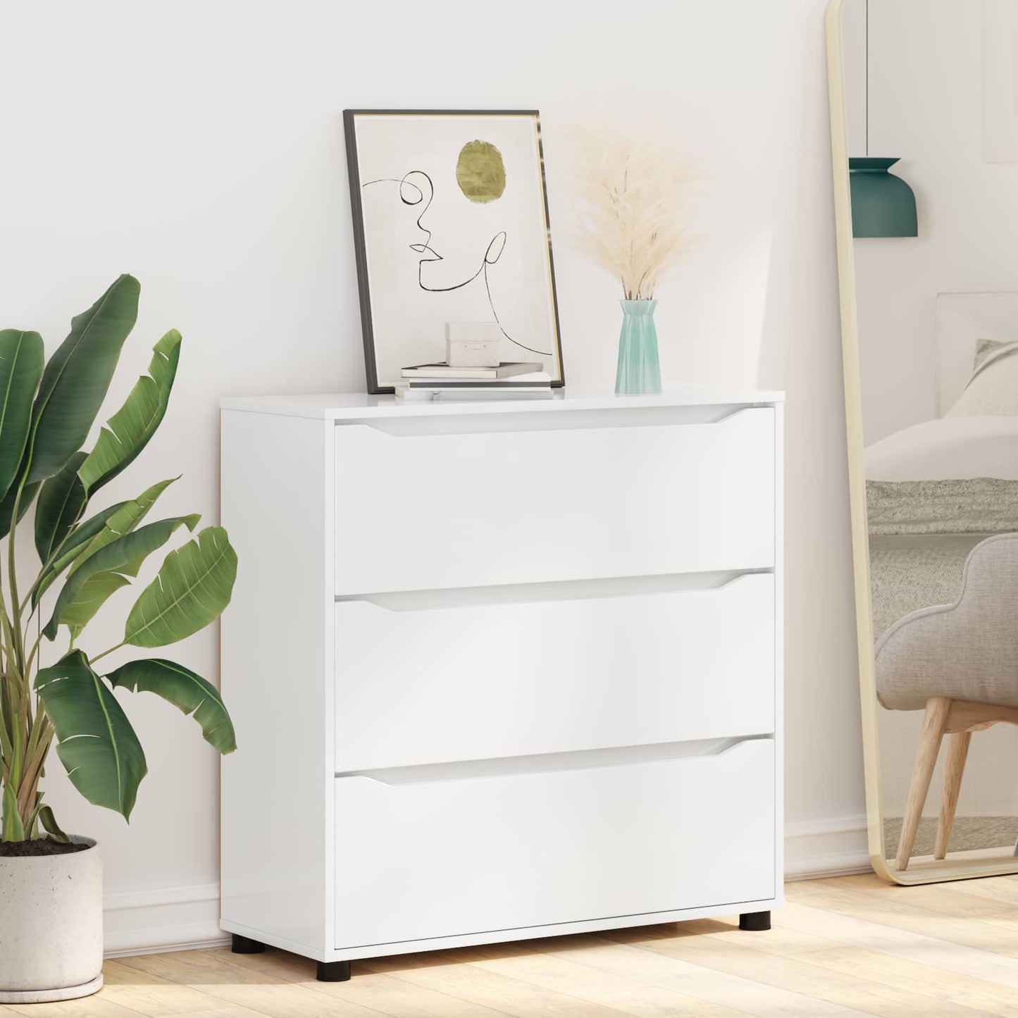 Opbevaringsskab 80 x 31 x 81 cm Konstrueret træ Høj gloss hvid