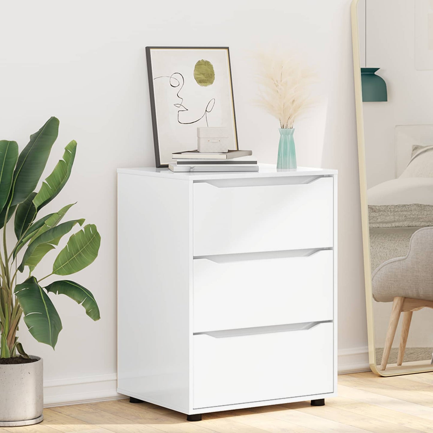 Opbevaringsskab 60 x 48 x 81 cm Konstrueret træ Høj gloss hvid