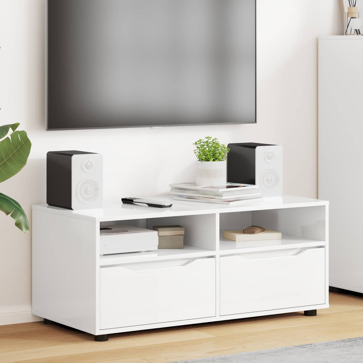 TV-skab 100 x 48 x 43 cm Høj gloss hvid Konstrueret træ