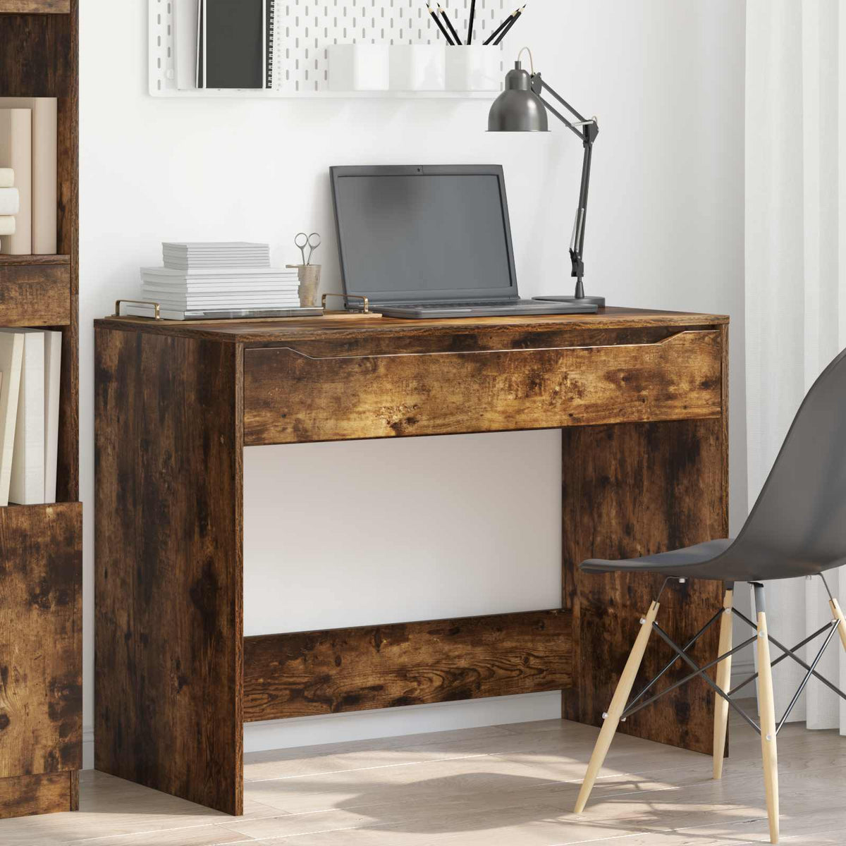 Skrivebord med skuffe Røget Eg 100 x 50 x 78 cm Konstrueret træ