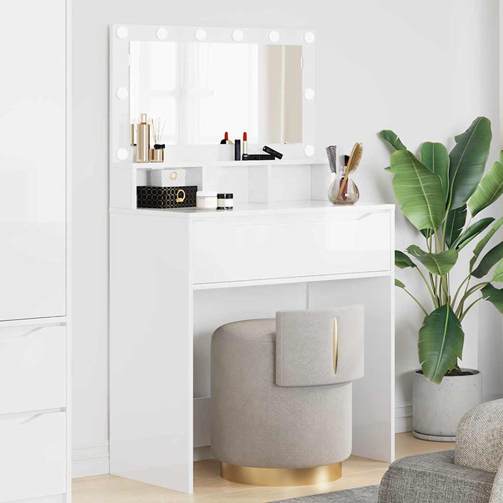 Soveværelsessminkeborde Hvid højglans 80 x 39,5 x 135 cm