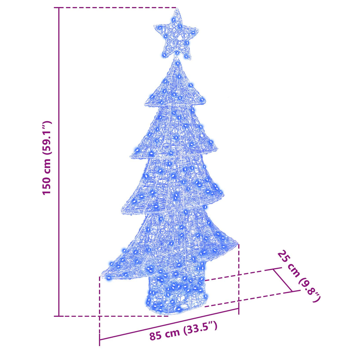 Juletræ 160 LED'er Blå 150 cm Akryl