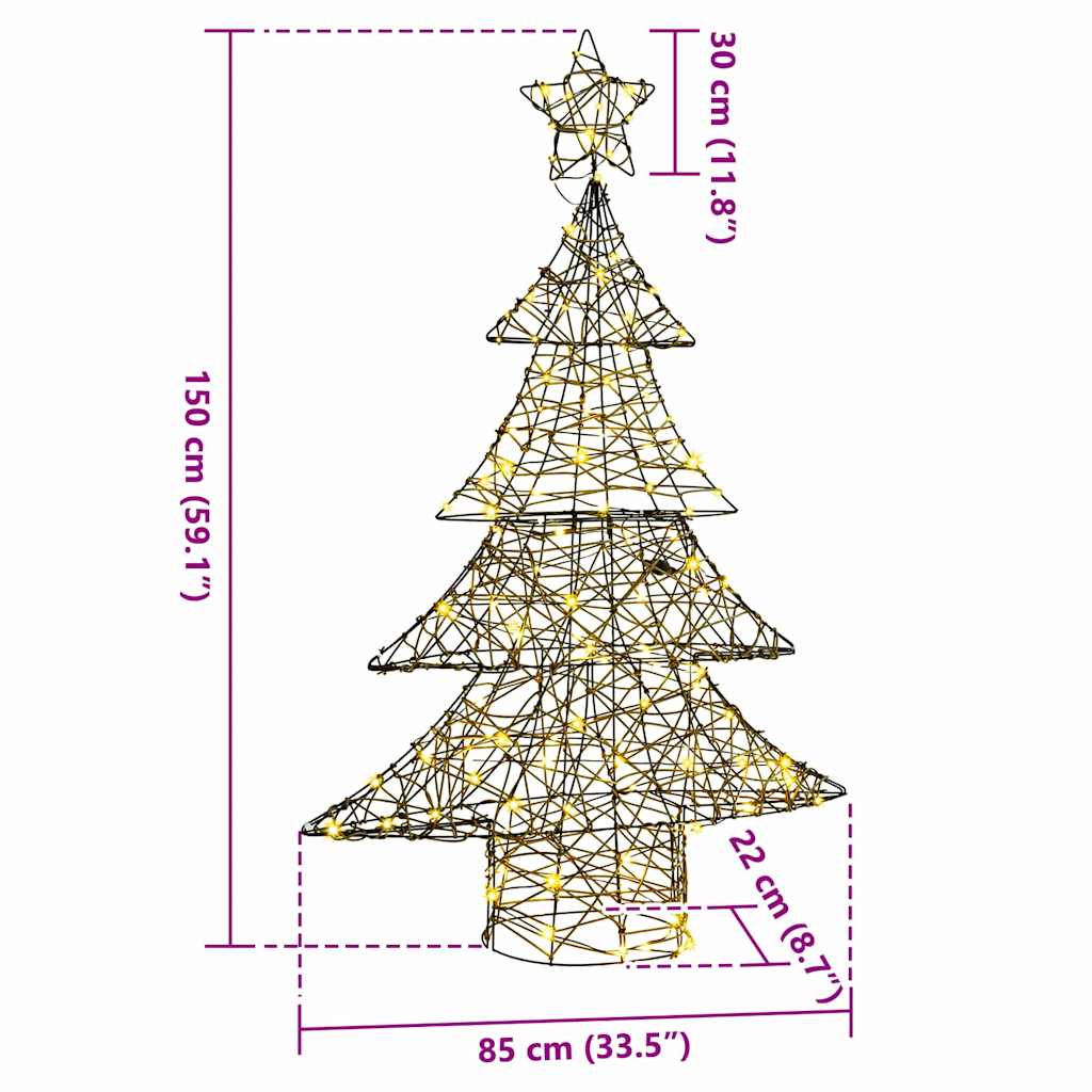Juletræ 120 LED'er Varm hvid 150 cm Rattan