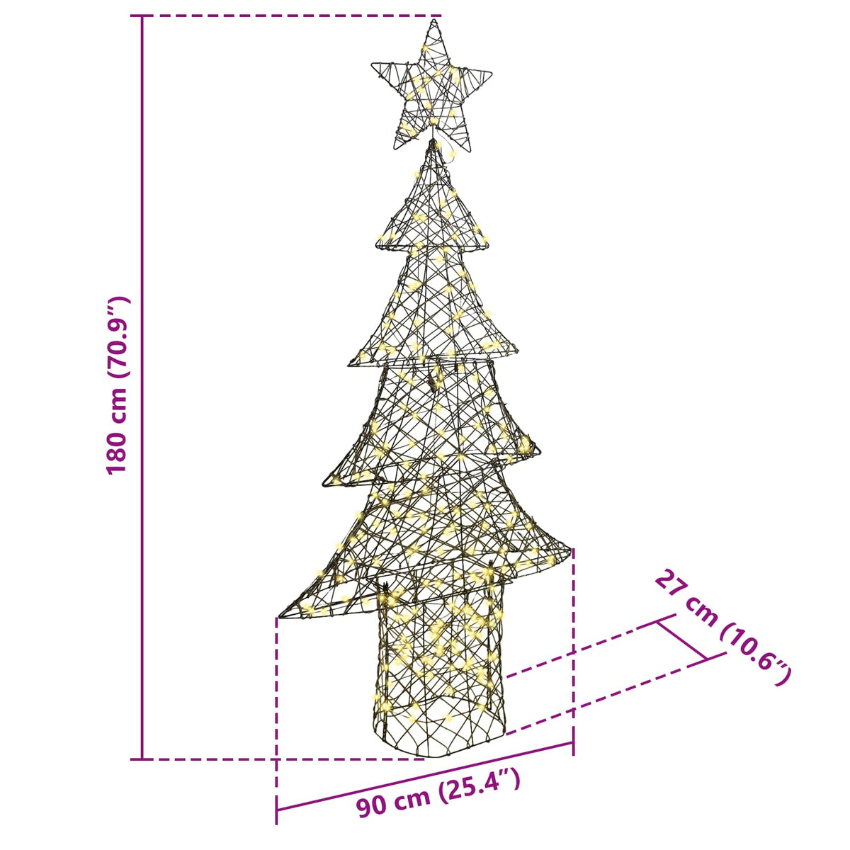 Juletræ 240 LED'er Varm hvid 180 cm Rattan