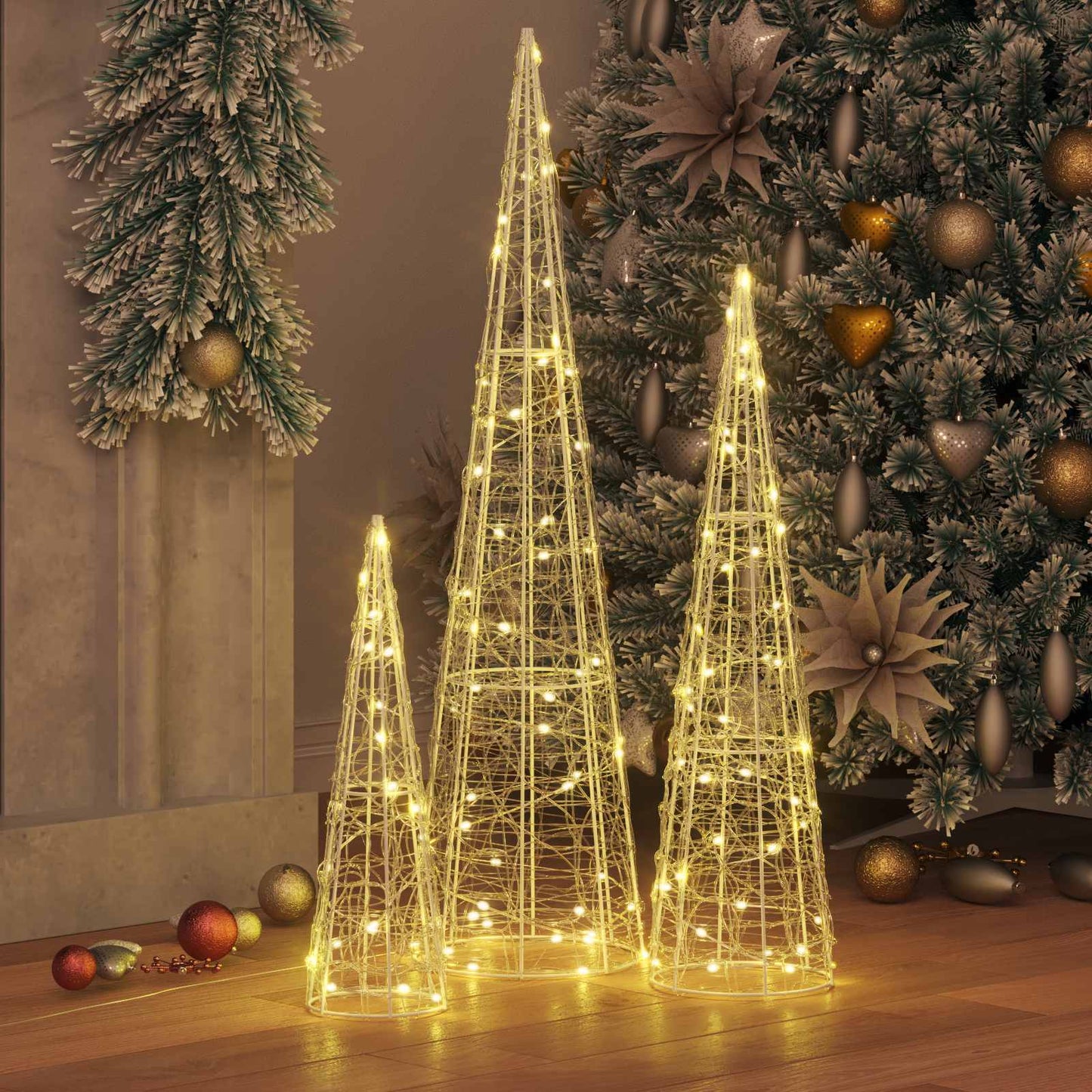 Juletræ 3 stk. 90 LED'er Varm hvid 20 x 20 x 80 cm Akryl