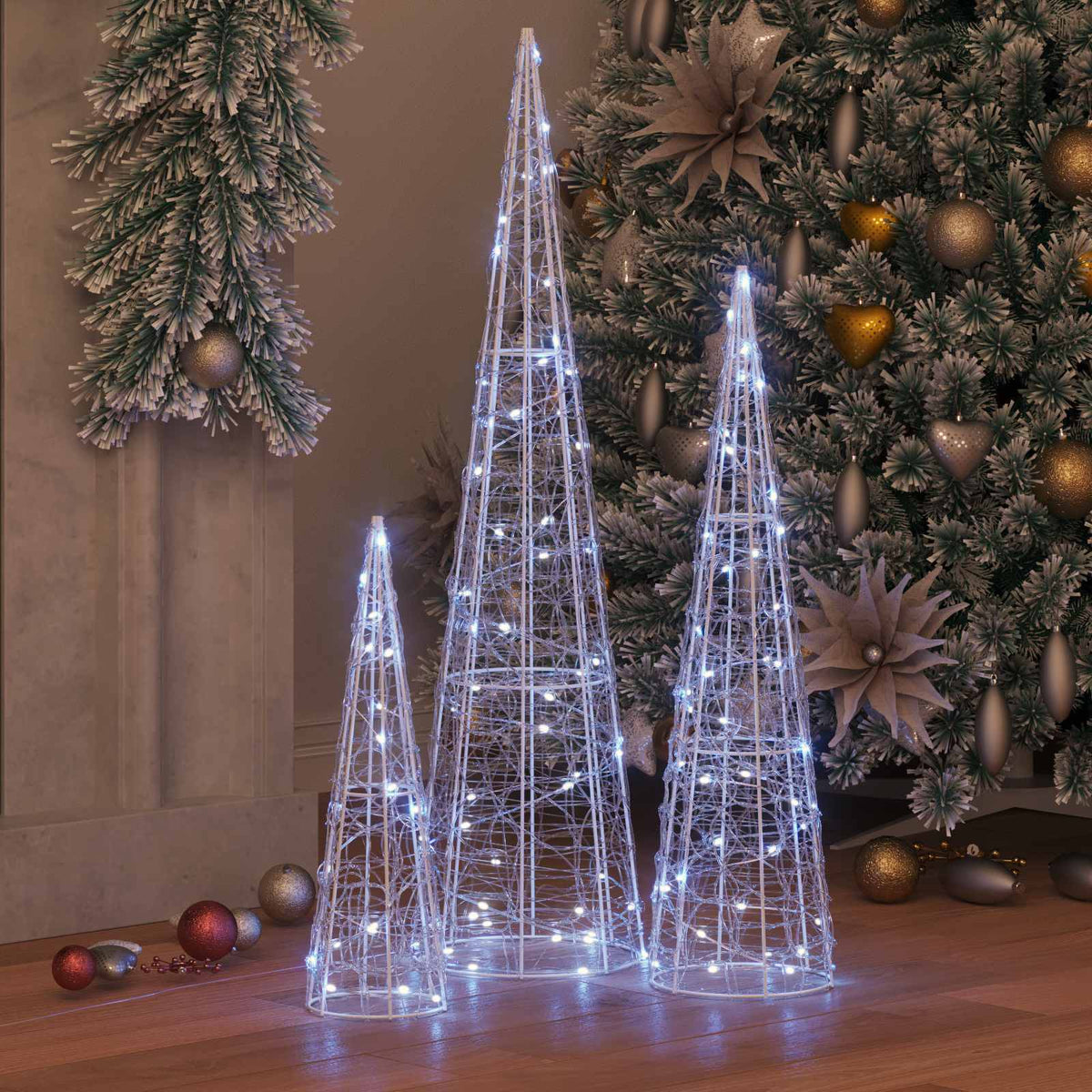 Juletræ 3 stk. 90 LED'er Kold hvid 20 x 20 x 80 cm Akryl