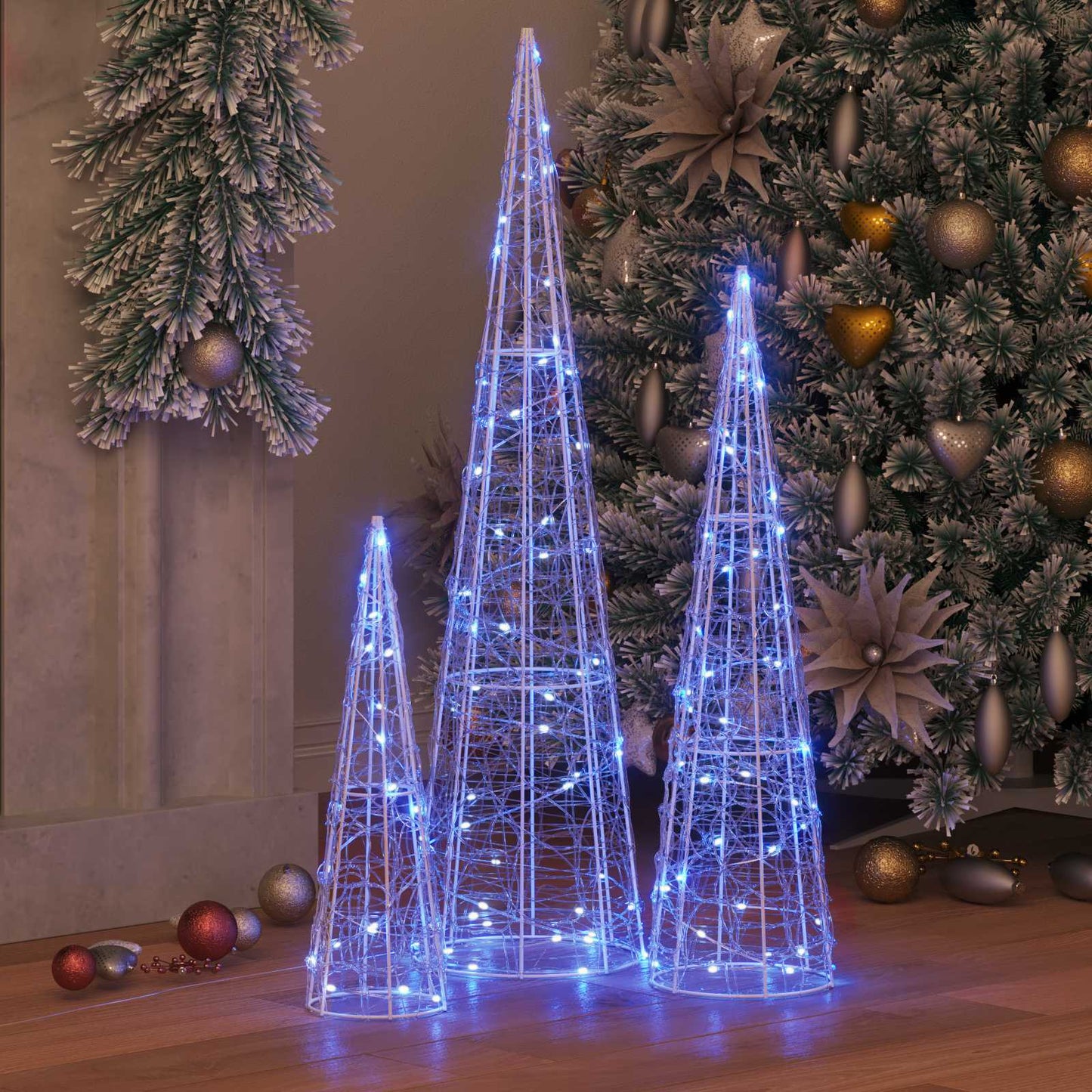 Juletræ 3 stk. 90 LED'er Blå 20 x 20 x 80 cm Akryl