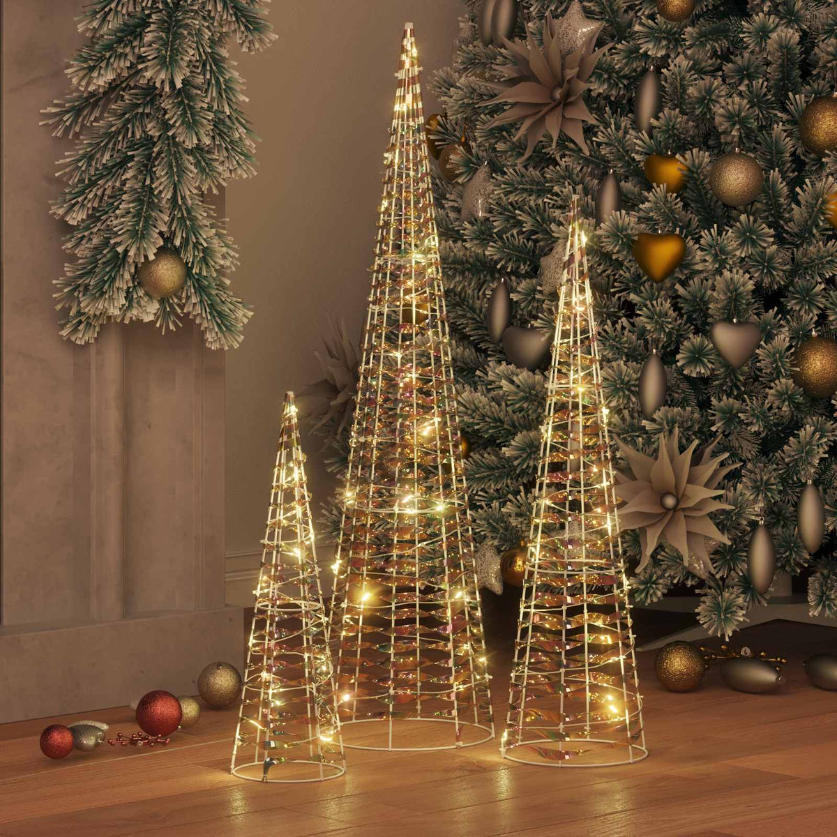 Juletræ 3 stk. 90 LED'er Varm hvid 20 x 20 x 80 cm PET