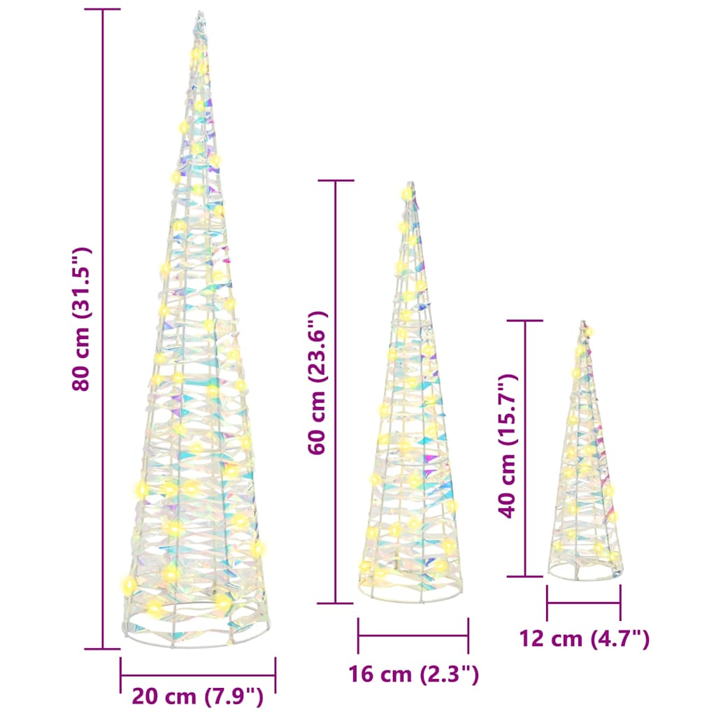 Juletræ 3 stk. 90 LED'er Varm hvid 20 x 20 x 80 cm PET