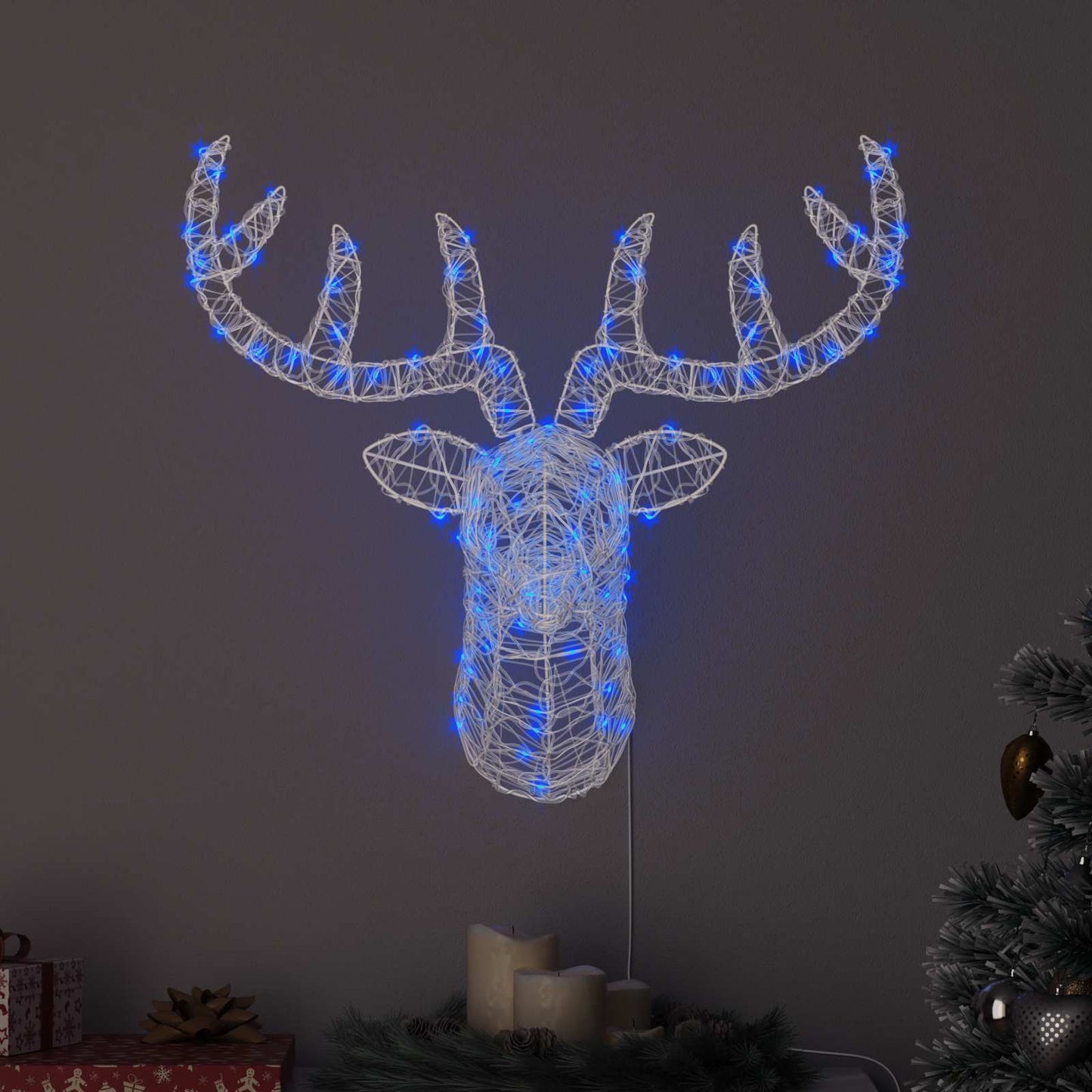 Rensdyrhoved 140 LED'er Blå 68 x 36,5 x 62,5 cm Akryl