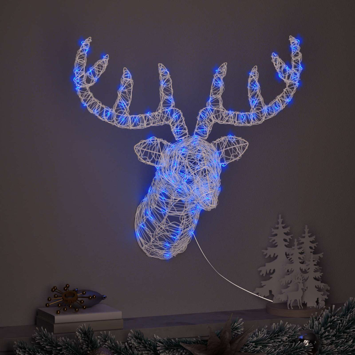 Rensdyrhoved 140 LED'er Blå 68 x 36,5 x 62,5 cm Akryl