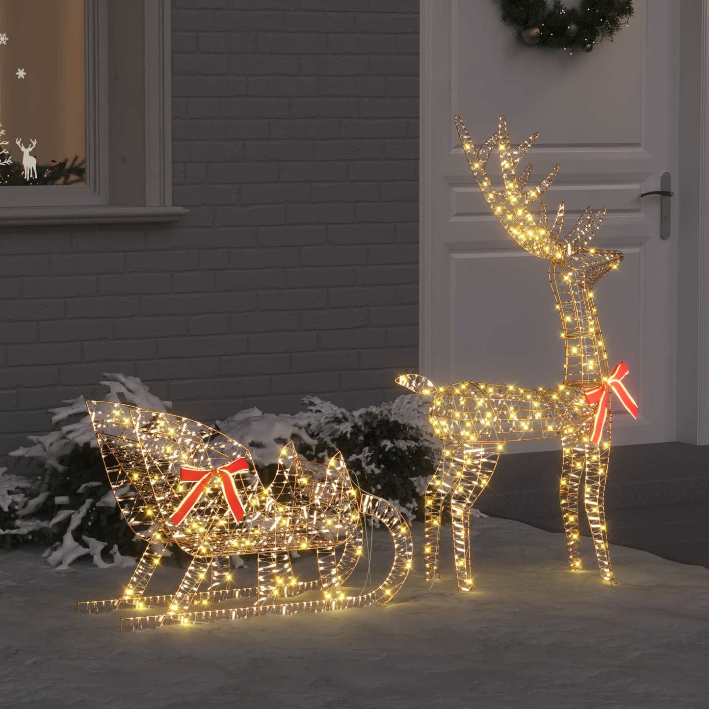 Rensdyr Trækker Slæde 200 LED'er Varm hvid 70 x 26 x 129 cm PET