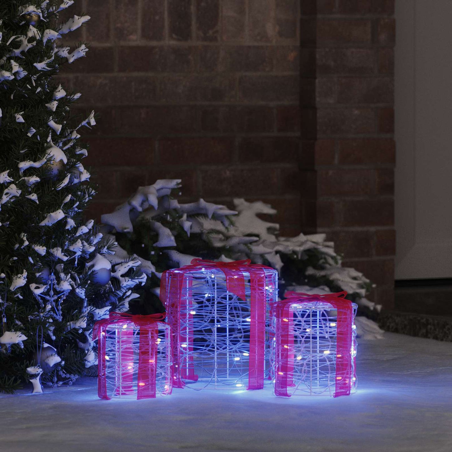 Gaveæske dekoration 3 stk. 60 LED'er Blå 20 x 20 x 21 cm Akryl