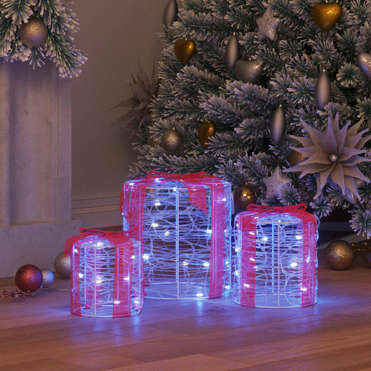 Gaveæske dekoration 3 stk. 60 LED'er Blå 20 x 20 x 21 cm Akryl