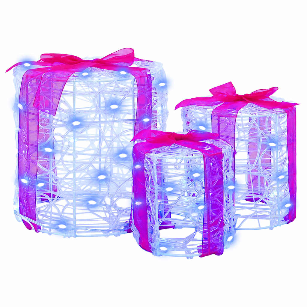 Gaveæske dekoration 3 stk. 60 LED'er Blå 20 x 20 x 21 cm Akryl
