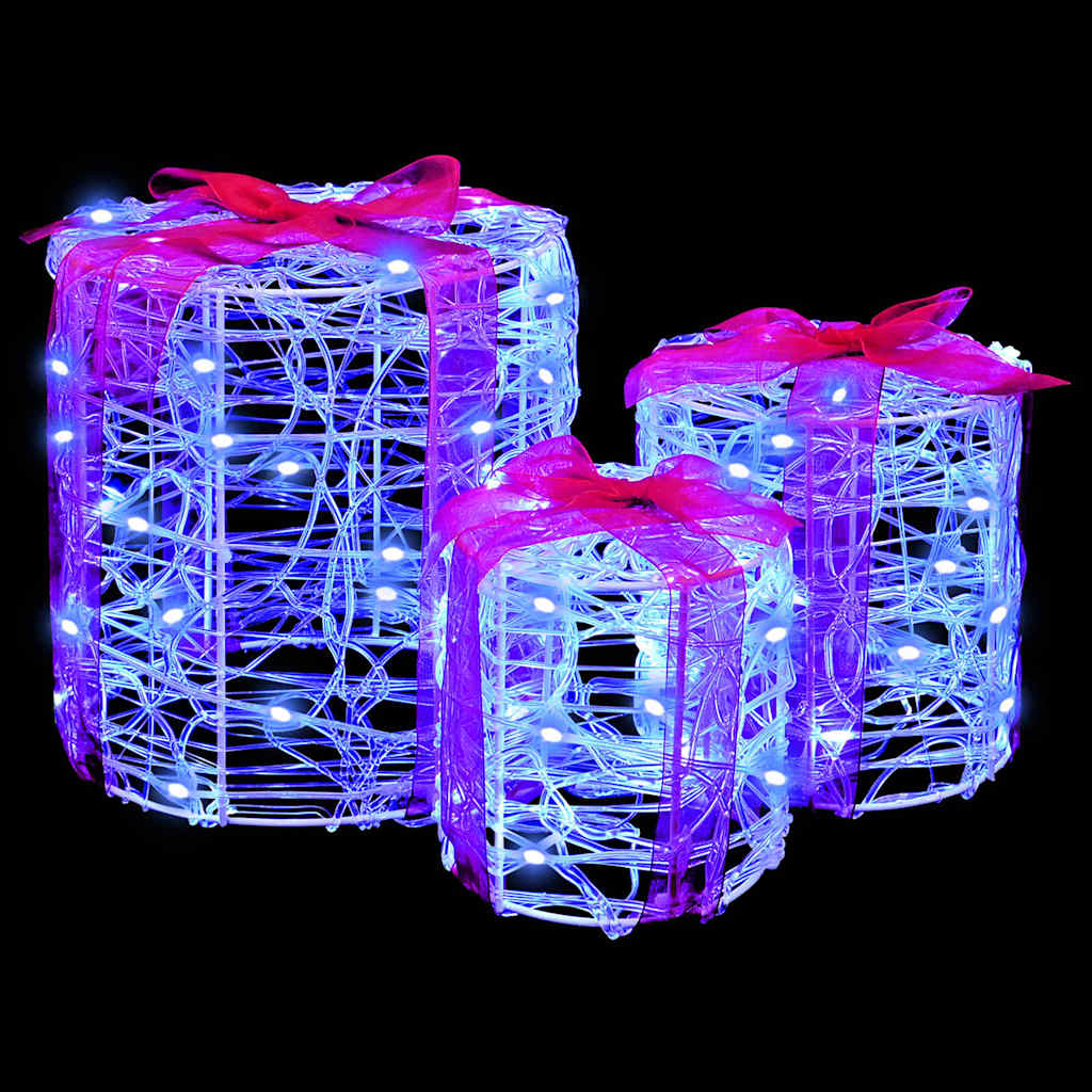 Gaveæske dekoration 3 stk. 60 LED'er Blå 20 x 20 x 21 cm Akryl