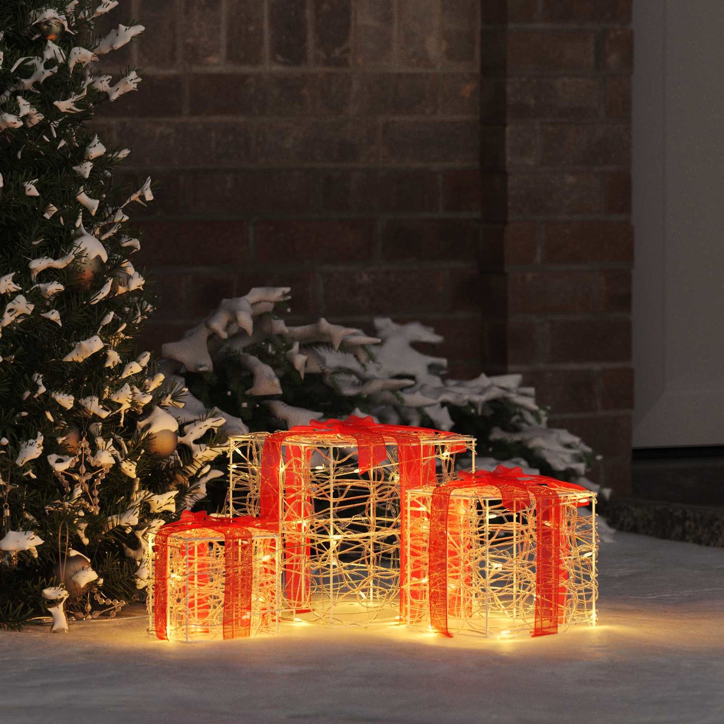 Gaveæske 3 stk. 60 LED'er Varm hvid 20 x 20 x 20 cm Akryl