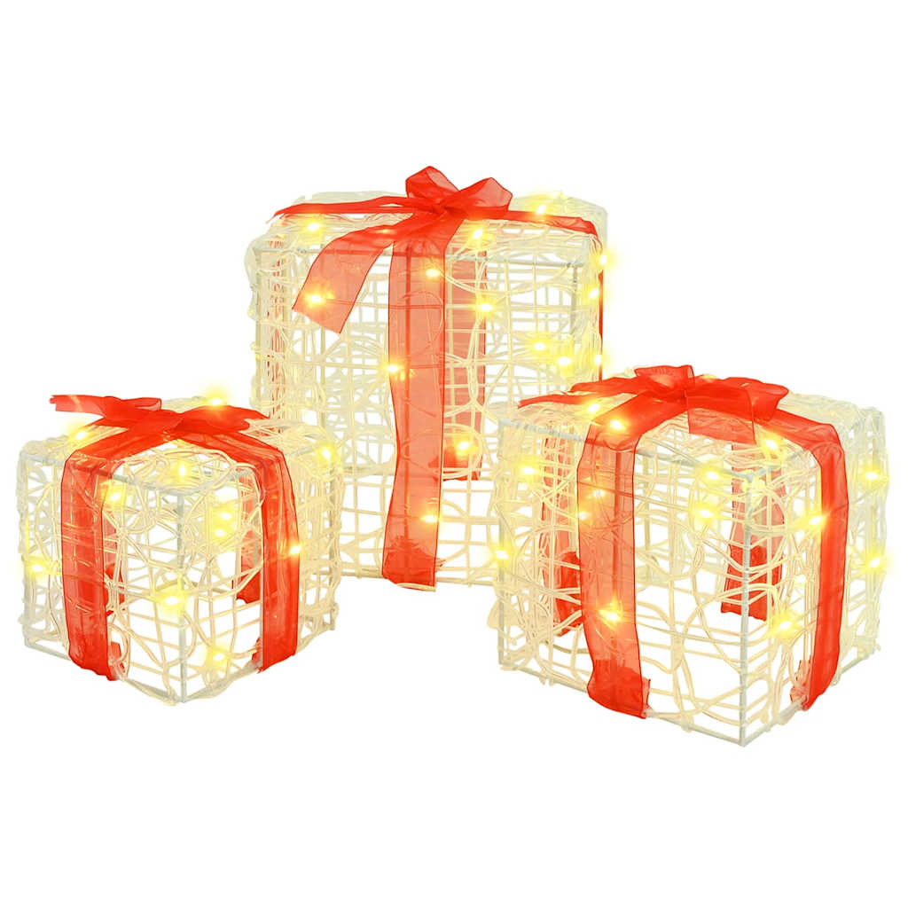 Gaveæske 3 stk. 60 LED'er Varm hvid 20 x 20 x 20 cm Akryl