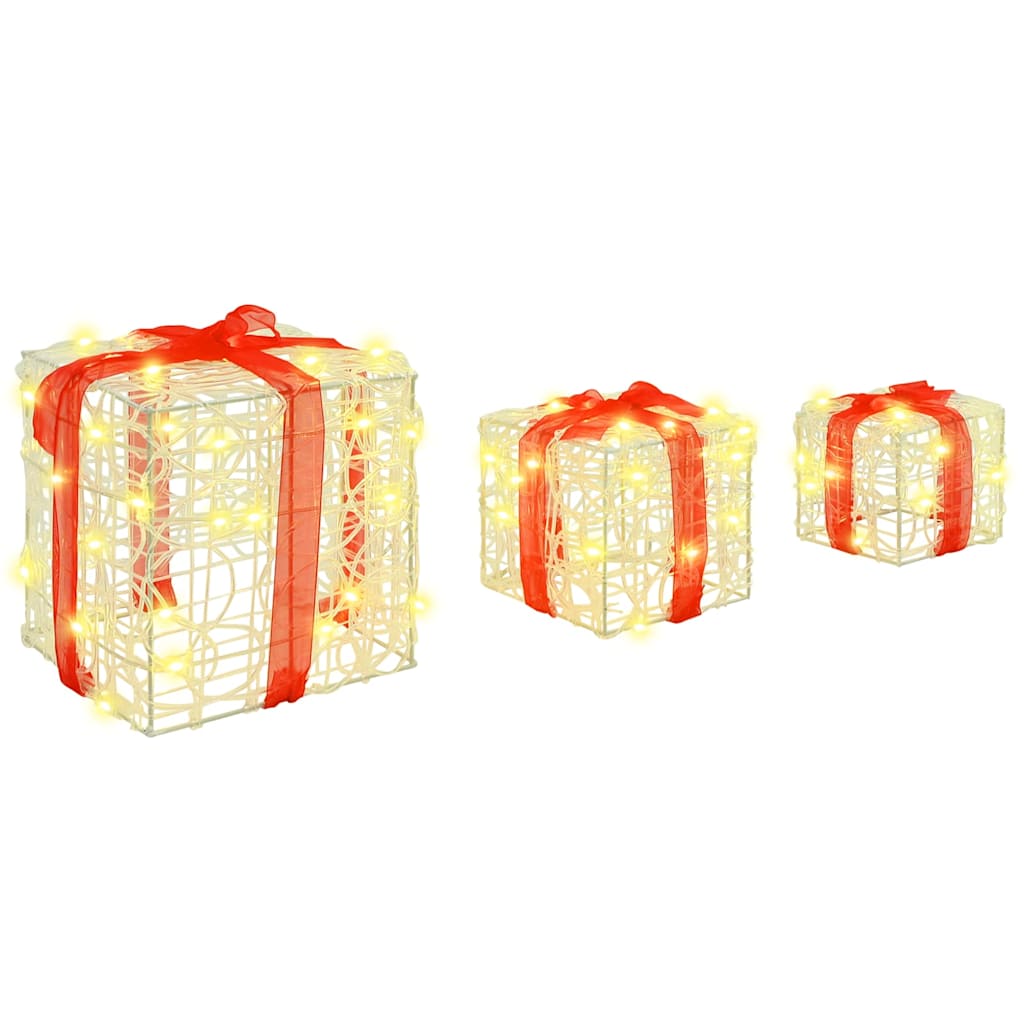 Gaveæske 3 stk. 60 LED'er Varm hvid 20 x 20 x 20 cm Akryl