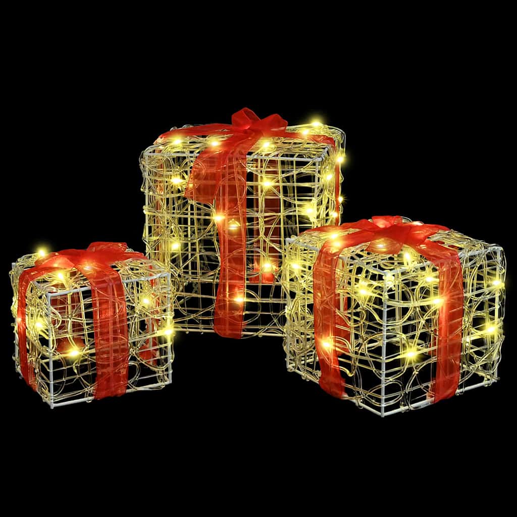 Gaveæske 3 stk. 60 LED'er Varm hvid 20 x 20 x 20 cm Akryl